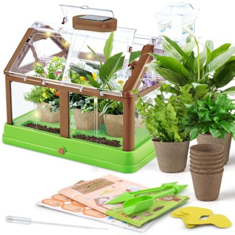 Plant Growing Kit for 's Greenhouse Flower Growing Set with Solar LED Grow Light and Drip Irrigation Educational Toddler Gardening Tools Set DIY Creative Thinking Activity for Home Classroom - Image 1