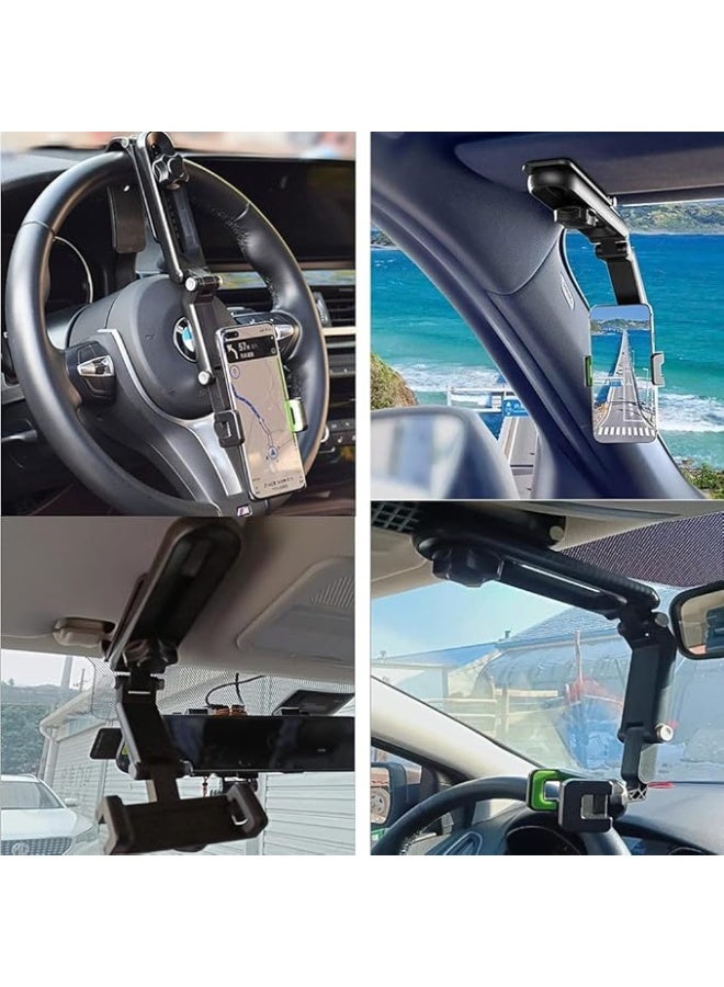 حامل موبايل للسيارة يثبت على حاجب الشمس والتابلوه، دوران 1080° قابل للطي، مزود بمشبك زنبركي قابل للتعديل، متوافق مع جميع الهواتف الذكية - Image 2