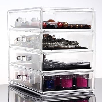 Discoball Acrylic Makeup Organiser 4 Drawers Clear Cosmetic Storage Box Cosmetic Organiser - Image 3