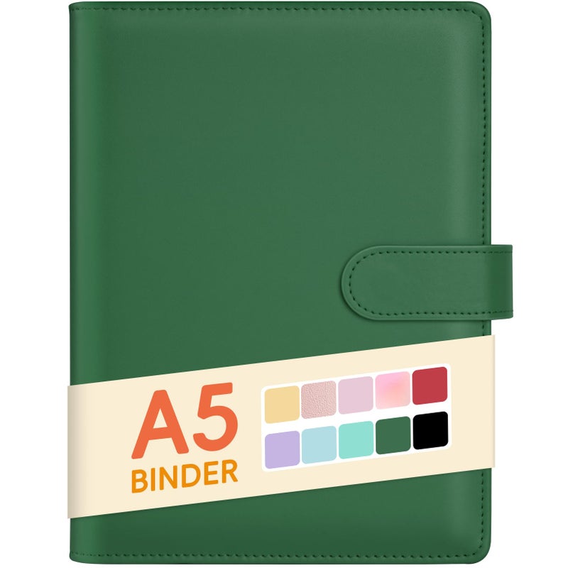 Sooez A5 Notebook Photocard Binder, 6 Budget Binder Ring Planner with Stylish Design, Loose Leaf Personal Organizer Binder Cover with Magnetic Buckle, Macaron PU Leather Binders(Dark Green) - Image 1