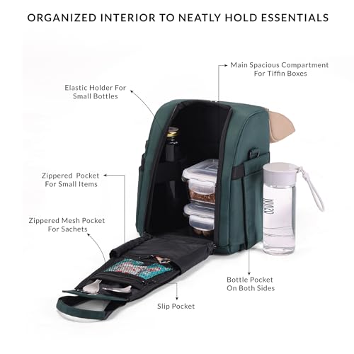 Carriall Nova Meal Bag – Green Lunch Bag/Tiffin Bag for Daily Use, Office, College, School, Travel & Picnic | Easy to Clean & Easy to Carry | 6.7 L Storage Capacity | For Men, Women, Boys & Girls - Image 4