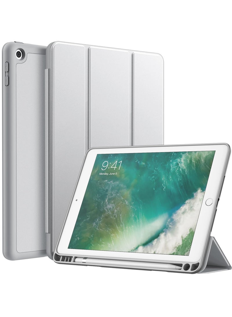 Jetech Case for iPad 9.7 Inch 6th Generation with Pencil Holder Slim Tablet Cover with Soft TPU Back Auto Wake Sleep Silver - Image 1
