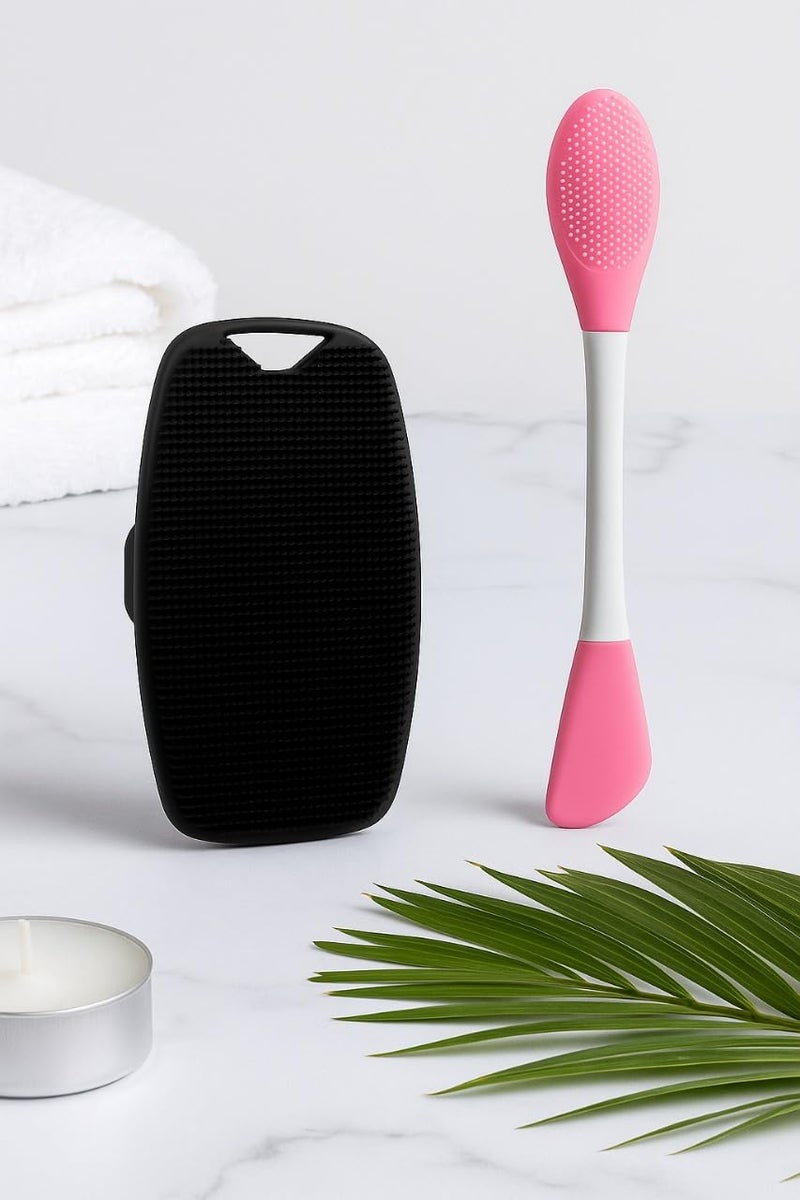EVNYAN Silicone Body Scrubber For Bath and Face Cleaning Brush Multipurpose, 2 in 1 Facial Cleansing Brush, Soft Silicone Body Shower Scrub Multicolor (Pack of 2) - Image 1