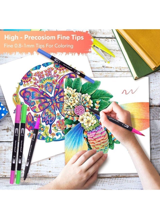 48 Colors Dual Tip Brush Markers Set – Water-Based Coloring Pens with Brush & Fine Tip, Art Drawing Markers for Adult Coloring Books, Calligraphy, Bullet Journaling, Kids & Artists, with Carrying Case - Image 2
