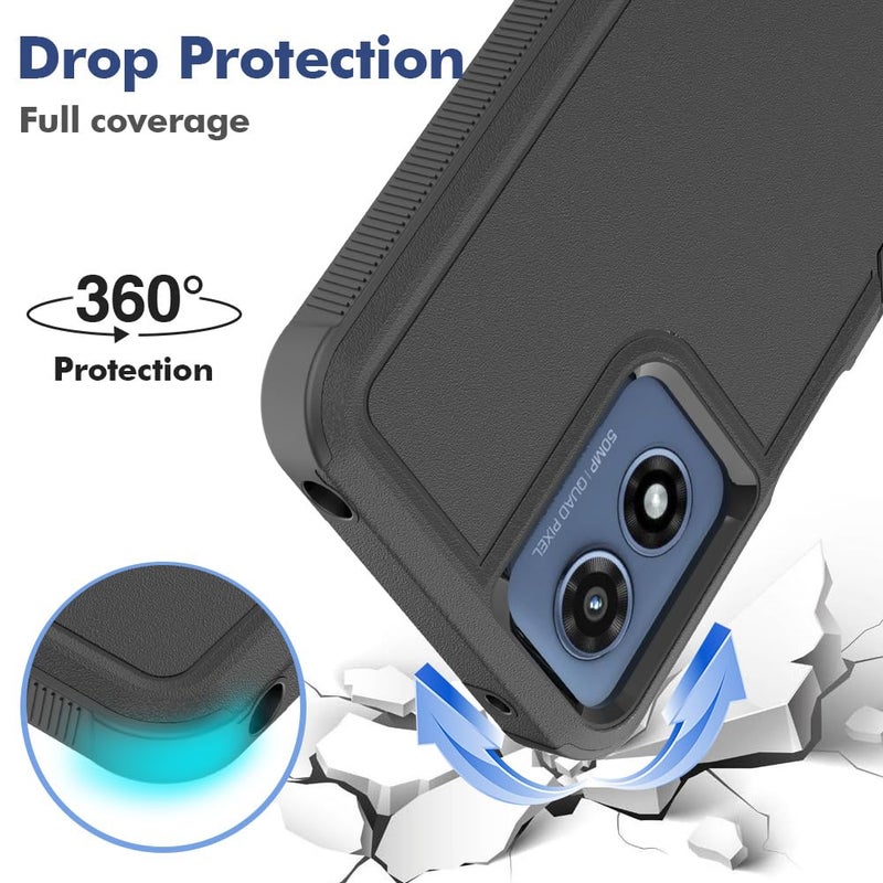 yuanming for Moto G Play 2024 Case, [Military Grade Drop Tested] with Screen Protector, Dual Layer Protective Heavy Duty Cell Phone Cover Non-Slip Shockproof Case for Motorola G Play 4G 2024 (Black) - Image 3
