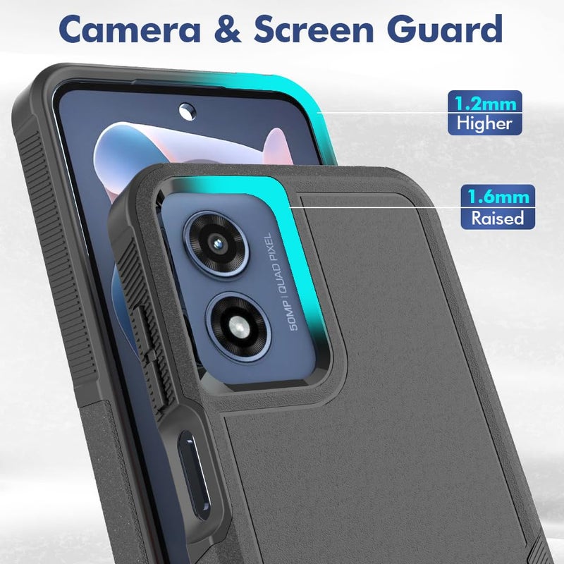 yuanming for Moto G Play 2024 Case, [Military Grade Drop Tested] with Screen Protector, Dual Layer Protective Heavy Duty Cell Phone Cover Non-Slip Shockproof Case for Motorola G Play 4G 2024 (Black) - Image 4