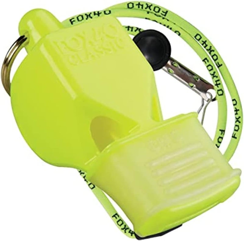 FOX40 Classic CMG Safety Neon Yellow Whistle  BreakAway Safety Whistle Cord Neon Yellow - Image 1