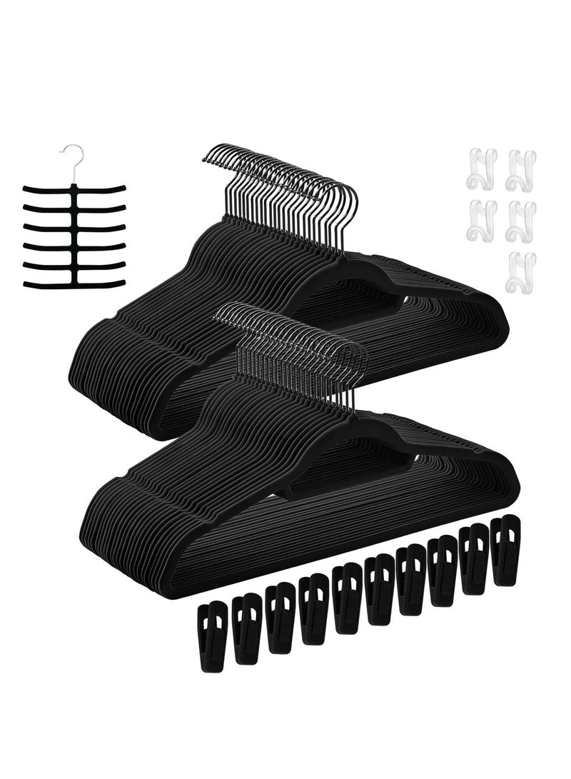 TYCOM Clothes Hangers 100 Pack Velvet Ultra Thin Space Saving Coats Clothes Hangers Non Slip Suit Hangers with 360 Degree Swivel Hook for Jackets Pants Dress 100 Pieces Black. - Image 1