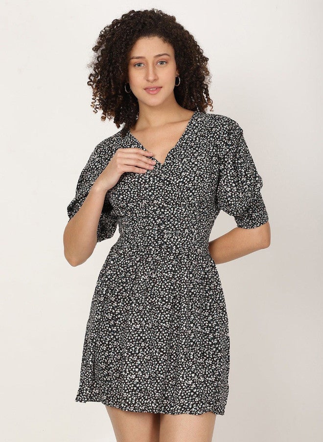 Pretilly Floral Print Puff Sleeve A-Line Mini Dress for Women - Image 5