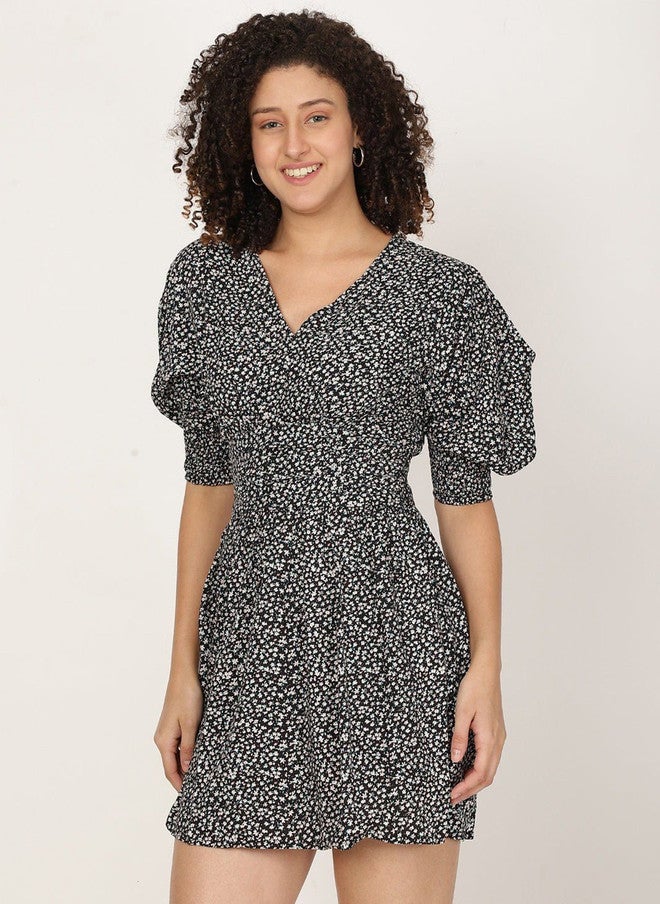 Pretilly Floral Print Puff Sleeve A-Line Mini Dress for Women - Image 1
