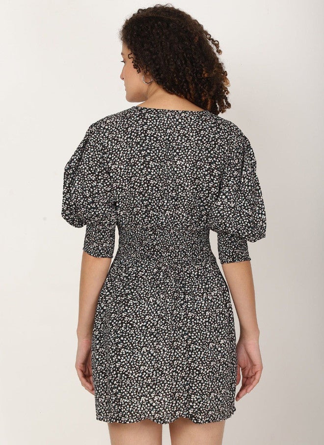 Pretilly Floral Print Puff Sleeve A-Line Mini Dress for Women - Image 4