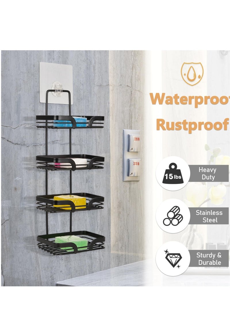 KASTWAVE 4 Tier Soap Dish Holder with Hooks, Rustproof Stainless Steel Holder, Drill-Free Shampoo bar Holder, Suitable for Shower Wall, Bathroom, Kitchen Sink (Black) - Image 3