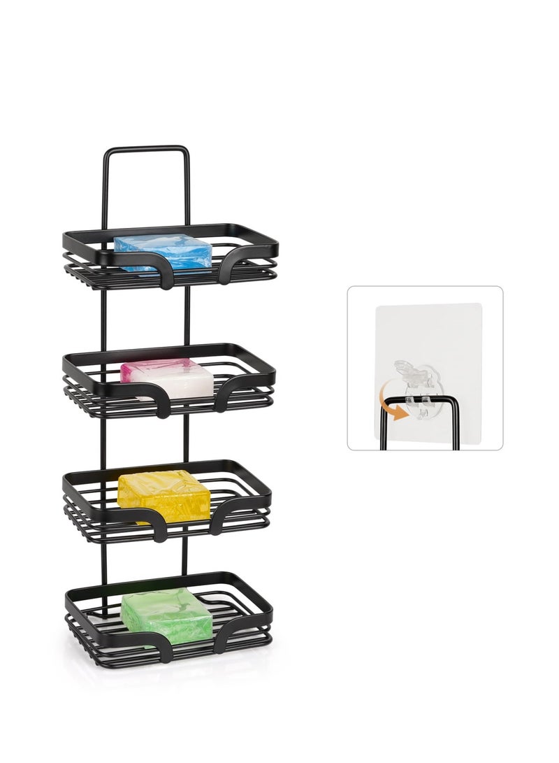 KASTWAVE 4 Tier Soap Dish Holder with Hooks, Rustproof Stainless Steel Holder, Drill-Free Shampoo bar Holder, Suitable for Shower Wall, Bathroom, Kitchen Sink (Black) - Image 1