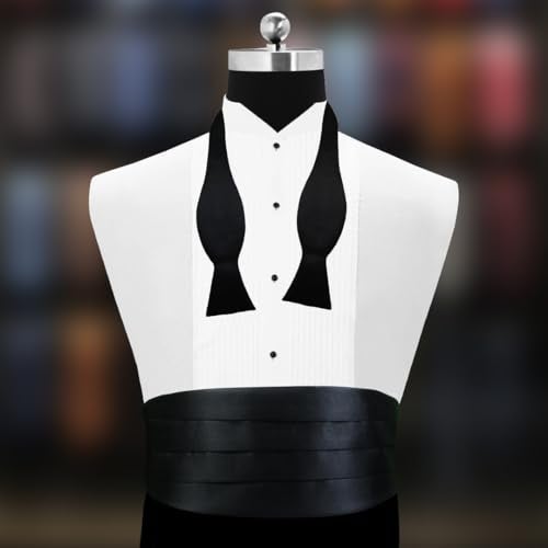 Peluche Debonair Black Cummerbund, Open Bow Tie & Pocket Square Set for Men - Image 2