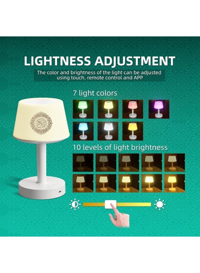 Table Lamp Quran Speaker with Remote Control - LED Night Light, Bluetooth Speaker, Touch Control Lamp with Quran Recitation, Azan Alarm & White Design - Image 5