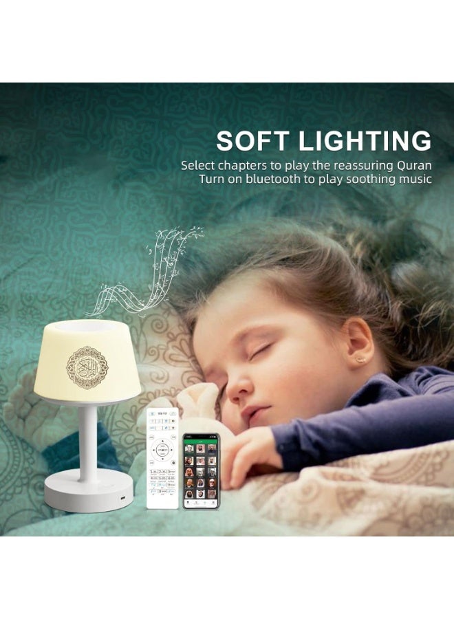 Table Lamp Quran Speaker with Remote Control - LED Night Light, Bluetooth Speaker, Touch Control Lamp with Quran Recitation, Azan Alarm & White Design - Image 4