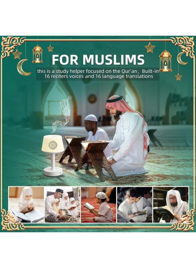 Table Lamp Quran Speaker with Remote Control - LED Night Light, Bluetooth Speaker, Touch Control Lamp with Quran Recitation, Azan Alarm & White Design - Image 2