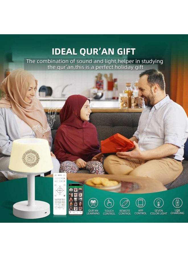 Table Lamp Quran Speaker with Remote Control - LED Night Light, Bluetooth Speaker, Touch Control Lamp with Quran Recitation, Azan Alarm & White Design - Image 3