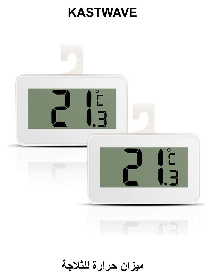 كاست ويف مقياس حرارة الثلاجة الرقمي، قطعتان من مقياس حرارة غرفة الفريزر المقاوم للماء، مقياس حرارة عالي الدقة للثلاجة مع خطاف للمطبخ والمنزل، فهرنهايت () أو مئوية () - Image 1