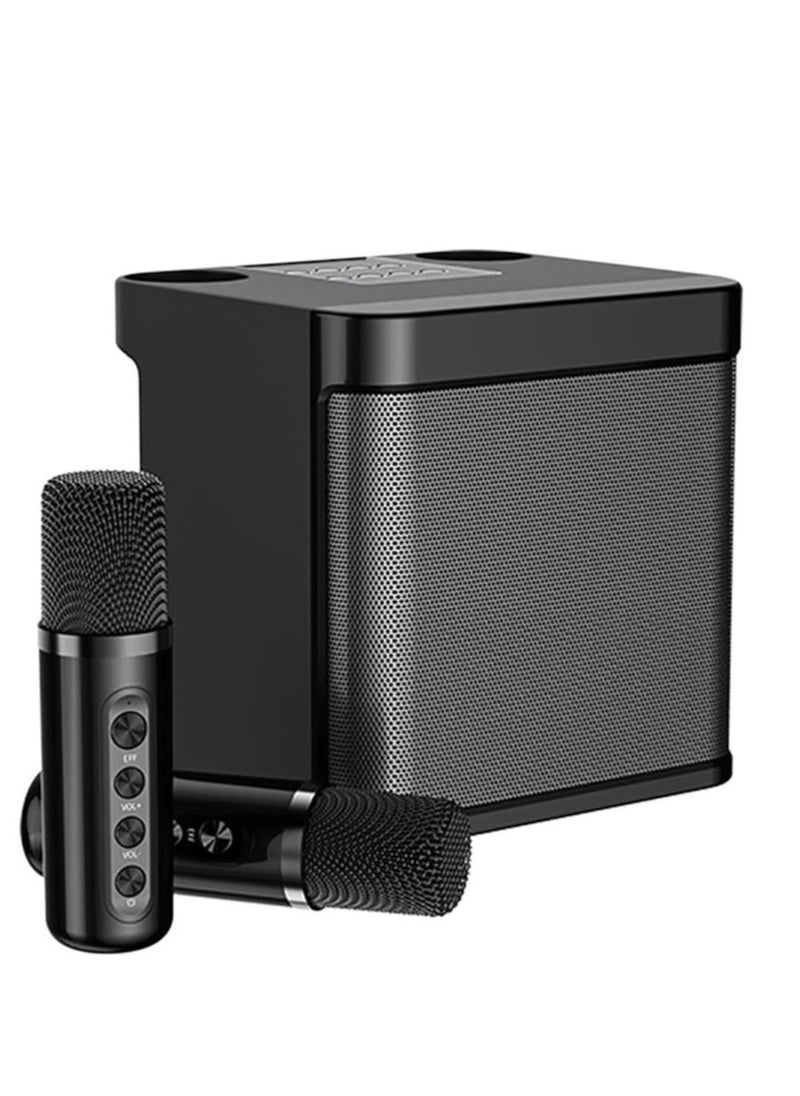ELTRAZONE YS 203 Portable Wireless Bluetooth Karaoke Speaker with Powerful Stereo Bass, Dual Microphone Support, Long Battery Life, Compact Black Design – Perfect for Home Parties, Outdoor Events, and Karaoke Sessions – Easy Bluetooth Connectivity for All Devices, High-Quality Sound  - Image 1