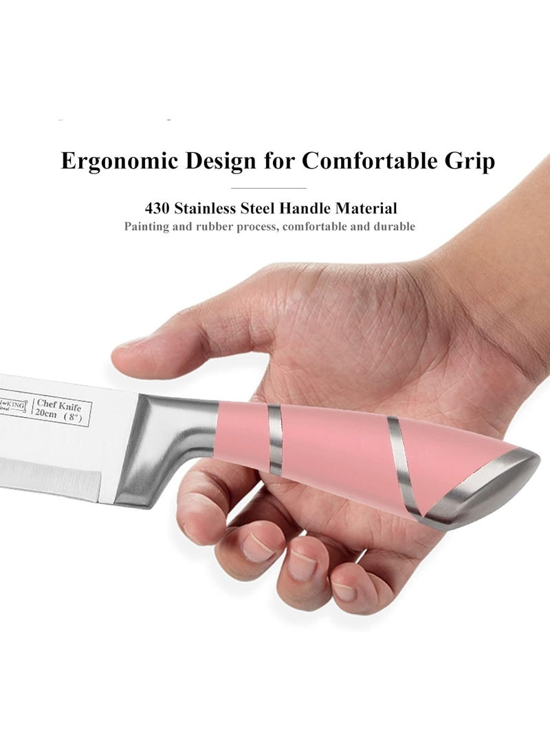 general Pink Kitchen Knife Set, 9-Piece Set - Non-stick, Sharp, High-Carbon Stainless Steel Knives with Acrylic Block - Perfect for Slicing Meat and Chopping - Ideal Kitchen Gift for Women - Image 3