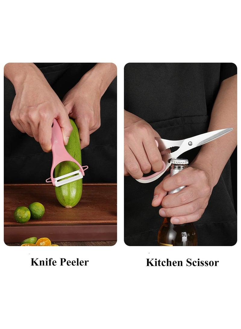 general Pink Kitchen Knife Set, 9-Piece Set - Non-stick, Sharp, High-Carbon Stainless Steel Knives with Acrylic Block - Perfect for Slicing Meat and Chopping - Ideal Kitchen Gift for Women - Image 4