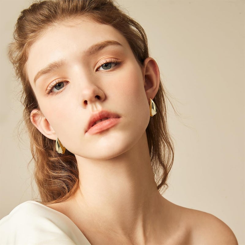 Luckam Gold Hoop Earrings, Bottega Earring Dupes Teardrop Huggie Hoops Earrings, Trendy 18K Gold Plated Fashion Jewelry for Women Girls - Image 3