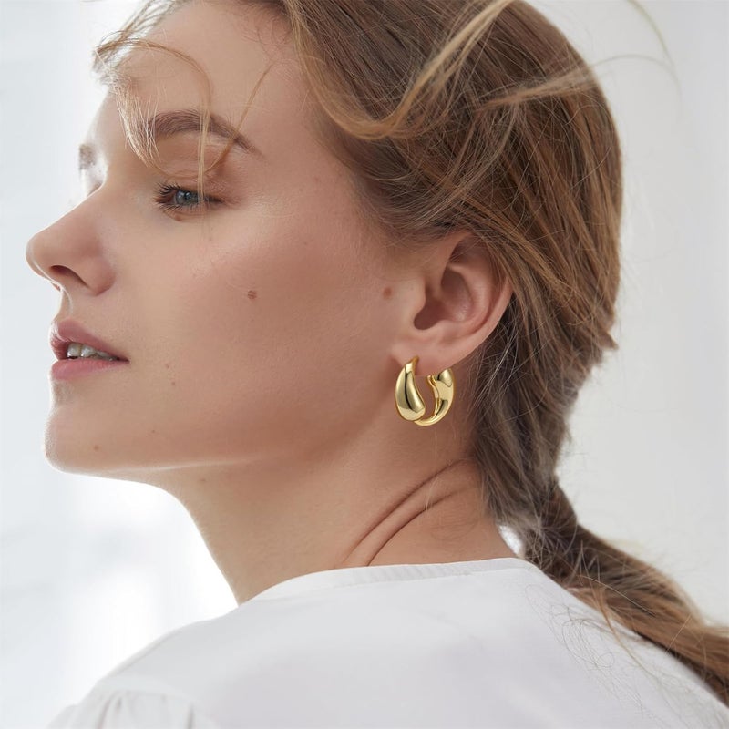 Luckam Gold Hoop Earrings, Bottega Earring Dupes Teardrop Huggie Hoops Earrings, Trendy 18K Gold Plated Fashion Jewelry for Women Girls - Image 5