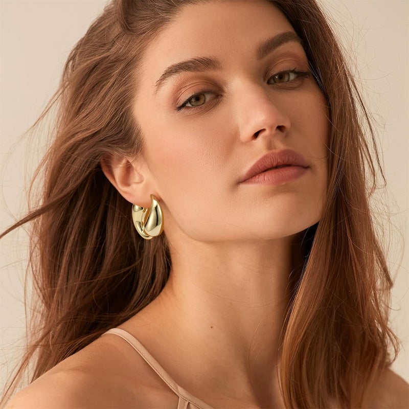 Luckam Gold Hoop Earrings, Bottega Earring Dupes Teardrop Huggie Hoops Earrings, Trendy 18K Gold Plated Fashion Jewelry for Women Girls - Image 4