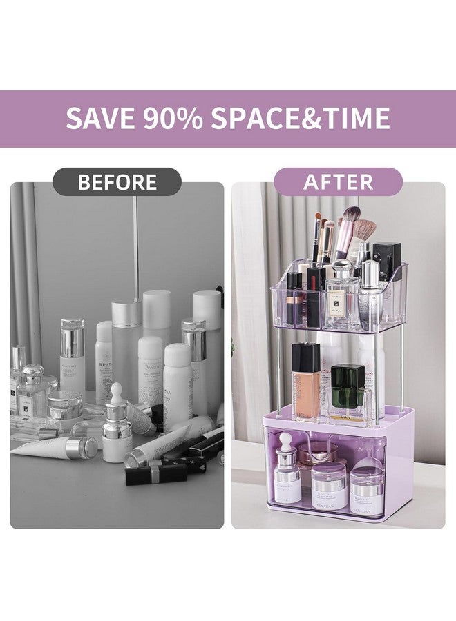 Dravina 3-Tier Makeup Organizer Storage Box | Vanity Tray for Cosmetics, Skincare Organizers, Stationery & Countertop Storage | Bathroom & Dressing Table Organizer, Ideal Gift for Women, Purple, 35cm - Image 3
