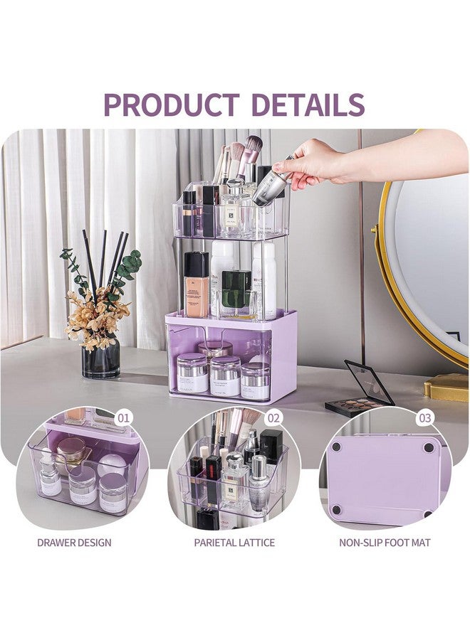 Dravina 3-Tier Makeup Organizer Storage Box | Vanity Tray for Cosmetics, Skincare Organizers, Stationery & Countertop Storage | Bathroom & Dressing Table Organizer, Ideal Gift for Women, Purple, 35cm - Image 4