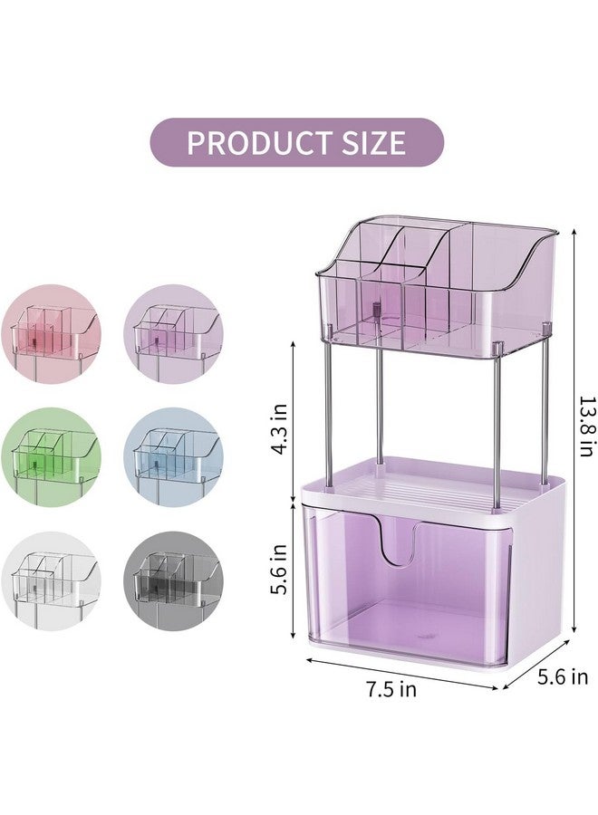 Dravina 3-Tier Makeup Organizer Storage Box | Vanity Tray for Cosmetics, Skincare Organizers, Stationery & Countertop Storage | Bathroom & Dressing Table Organizer, Ideal Gift for Women, Purple, 35cm - Image 2