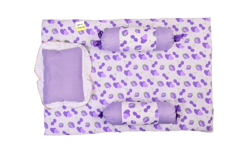 Kwitchy New Born Bedding Combo of Baby Mattress with Net Sleeping Bag Gaddi Set Comforter 06 Months Purple 4PCS Set - Image 3