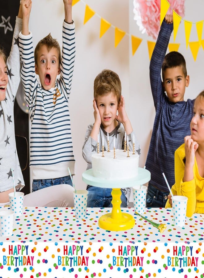 KFJBPB عبوتان من مفارش طاولة عيد ميلاد سعيد بلاستيكية 54 × 108 بوصة، زينة حفلات عيد ميلاد، مفرش طاولة للاستخدام مرة واحدة بنقاط قوس قزح ملونة، غطاء طاولة عيد ميلاد للأولاد والبنات، لوازم حفلات عيد ميلاد (عيد ميلاد) - Image 4