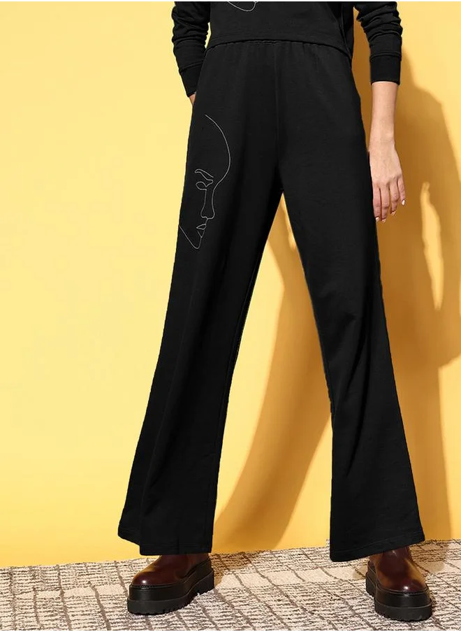 SASSAFRAS Mid Rise Wide Leg Track Pants