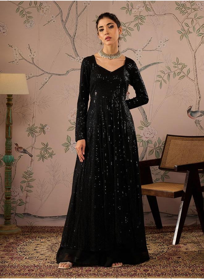 AIDAN MATTOX V-Neck Sequin Maxi Dress for Women | Best Price KSA