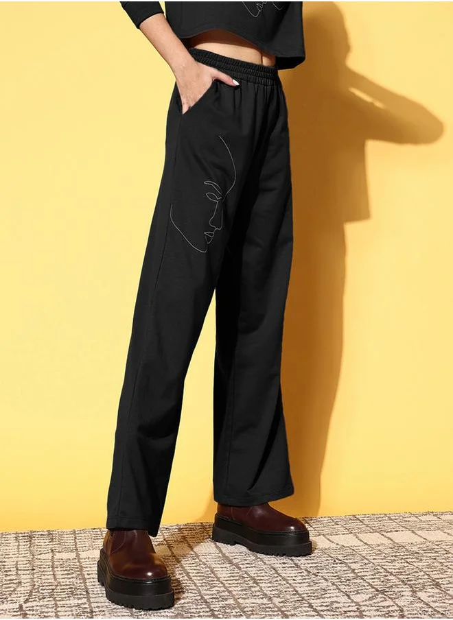 SASSAFRAS Mid Rise Wide Leg Track Pants