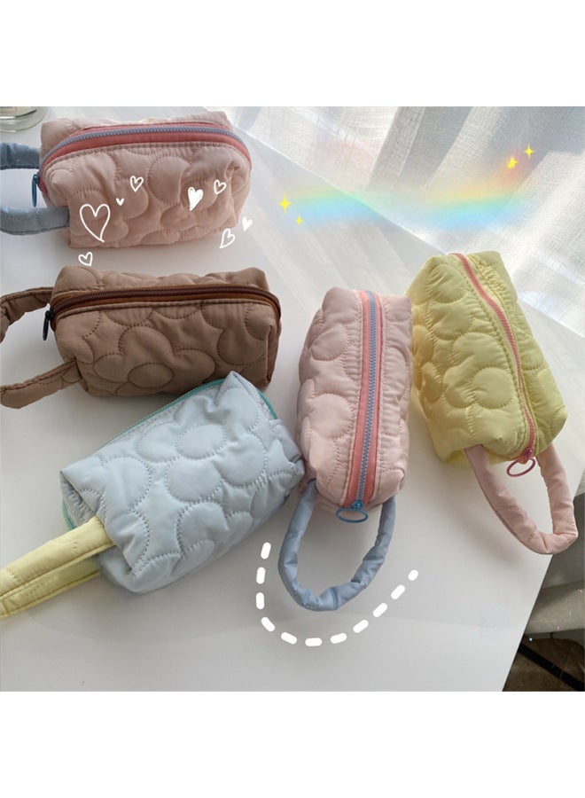 Floral Embroidered Polyester Makeup Bag Women's Portable Street Trend Polyester Material Zipper Opening Soft Shape Square-Color:Polyester Flower Yellow - Image 2