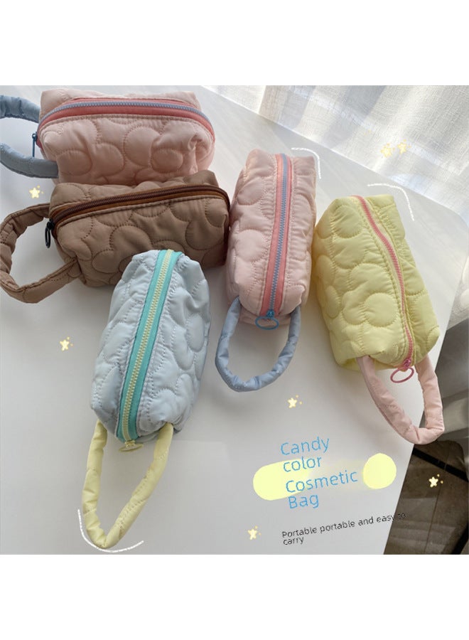 Floral Embroidered Polyester Makeup Bag Women's Portable Street Trend Polyester Material Zipper Opening Soft Shape Square-Color:Polyester Flower Yellow - Image 3