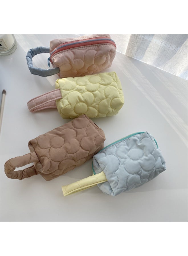 Floral Embroidered Polyester Makeup Bag Women's Portable Street Trend Polyester Material Zipper Opening Soft Shape Square-Color:Polyester Flower Yellow - Image 4