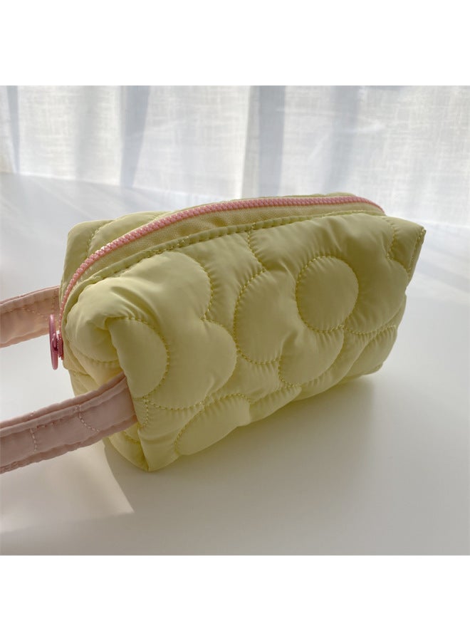 Floral Embroidered Polyester Makeup Bag Women's Portable Street Trend Polyester Material Zipper Opening Soft Shape Square-Color:Polyester Flower Yellow - Image 1