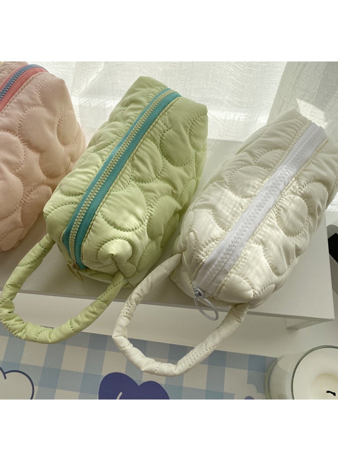 Floral Embroidered Polyester Makeup Bag Women's Portable Street Trend Polyester Material Zipper Opening Soft Shape Square-Color:Polyester Flower Yellow - Image 5