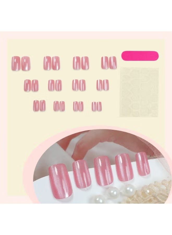 جيكومو 24 قطعة من الأظافر الصناعية الفاخرة القابلة لإعادة الاستخدام - تصميم متعدد الأشكال - مرآة عارية وردي وذهبي - متضمنة الغراء والأدوات - Image 2