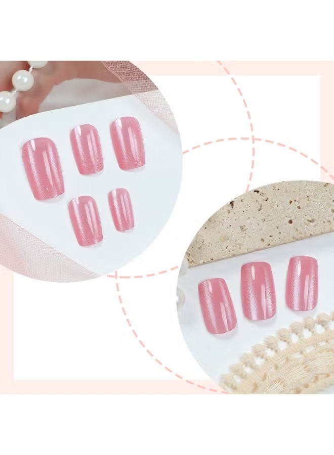 جيكومو 24 قطعة من الأظافر الصناعية الفاخرة القابلة لإعادة الاستخدام - تصميم متعدد الأشكال - مرآة عارية وردي وذهبي - متضمنة الغراء والأدوات - Image 5