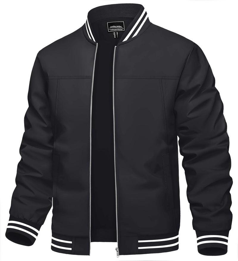 TACVASEN Black Jacket Men Zipper Bomber Mens Jackets Casual Stylish Lightweight Mens Bomber Jackets With Collar Lightweight Windbreaker Jacket - Image 1
