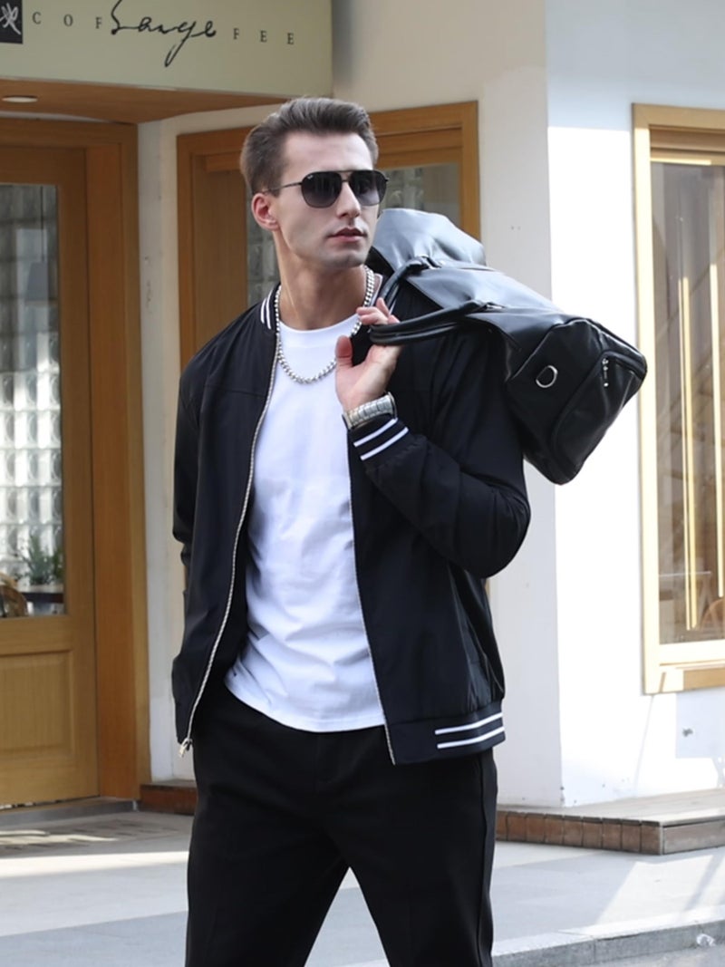 TACVASEN Black Jacket Men Zipper Bomber Mens Jackets Casual Stylish Lightweight Mens Bomber Jackets With Collar Lightweight Windbreaker Jacket - Image 4
