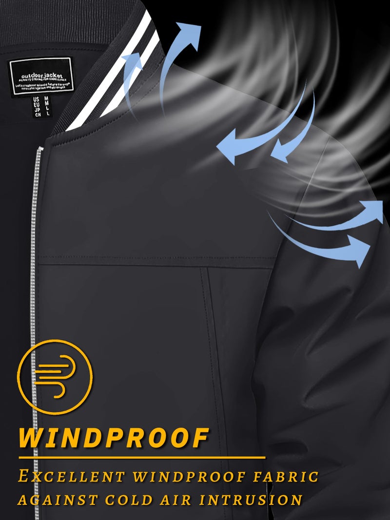 TACVASEN Black Jacket Men Zipper Bomber Mens Jackets Casual Stylish Lightweight Mens Bomber Jackets With Collar Lightweight Windbreaker Jacket - Image 3