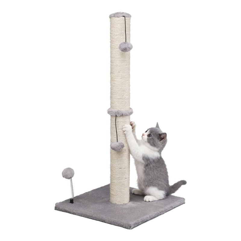 MECOOL 34â€œ Tall Cat Scratching Post Premium Basics Kitten Scratcher Sisal Scratch Posts Trees with Hanging Ball for Indoor Cats, Gray - Image 1