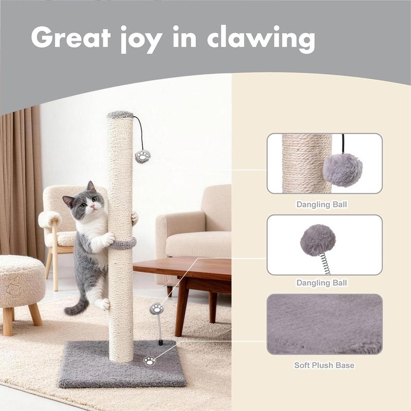 MECOOL 34â€œ Tall Cat Scratching Post Premium Basics Kitten Scratcher Sisal Scratch Posts Trees with Hanging Ball for Indoor Cats, Gray - Image 2