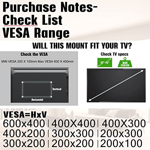 AENTGIU Studless TV Wall Mount, No Drill Drywall TV Mount for 32-75 Inch Smart TVs, Max VESA 600x400mm, Low Profile, No Stud, No Anchors, Tv Wall Bracket Hanger, Holds up to 150 lbs - Image 3